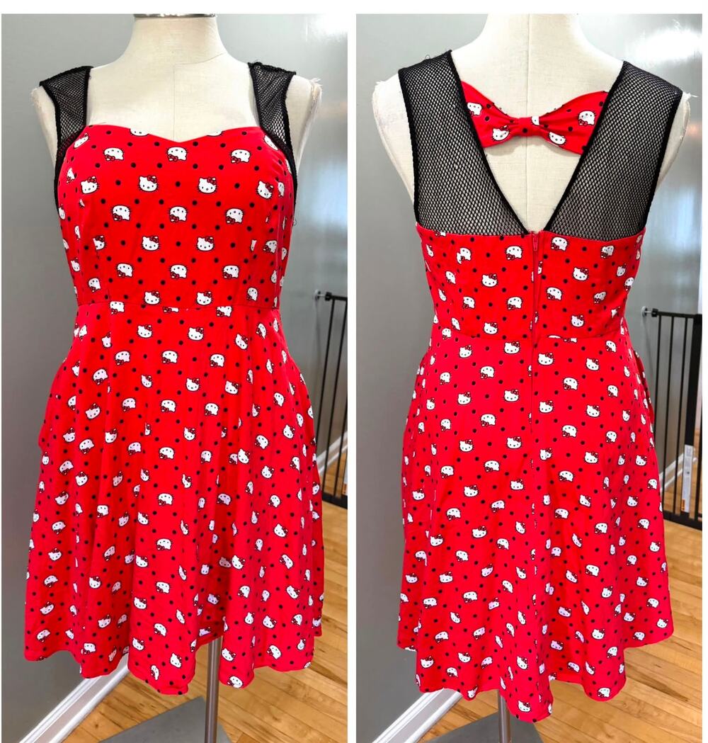 Torrid 14 Hello Kitty Rockabilly Cosplay Pin Up Bow‎ Back Polka Dot Swing Dress